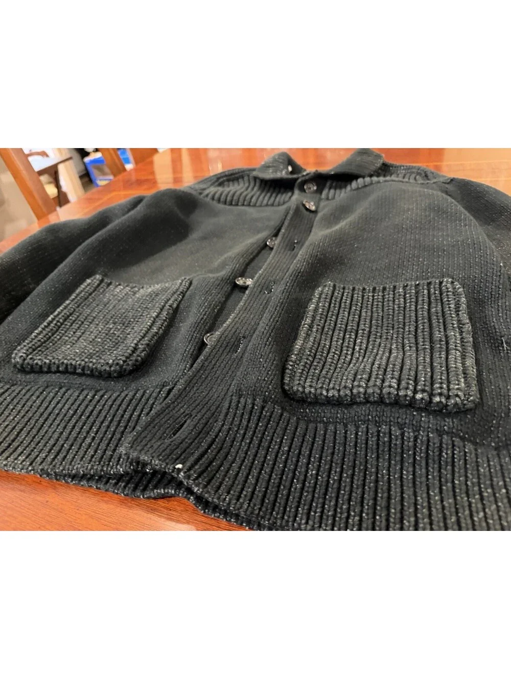 Banana Republic Black Ribbed Knit Crew Neck Button-Front Cardigan Sweater XL